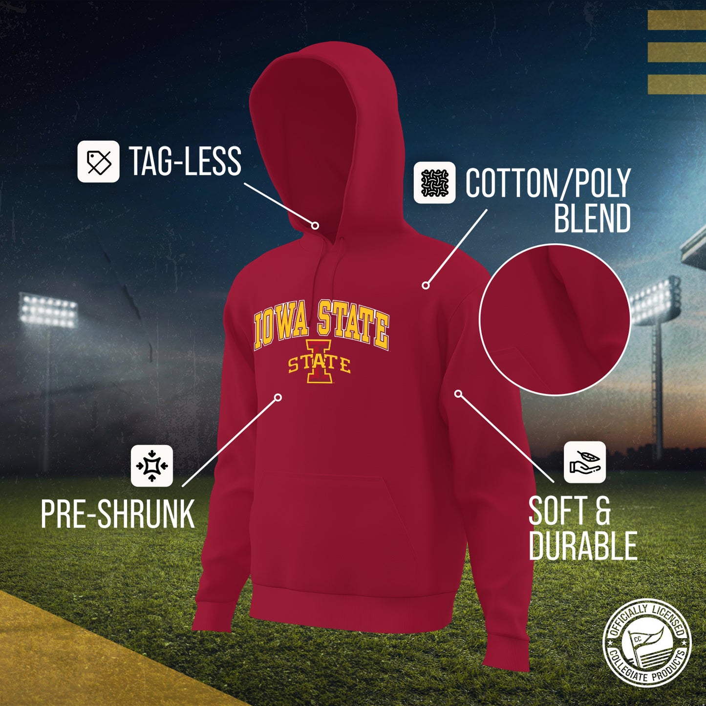 Iowa State Cyclones Campus Colors Adult Arch & Logo Soft Style Gameday Hooded Sweatshirt  - Cardinal