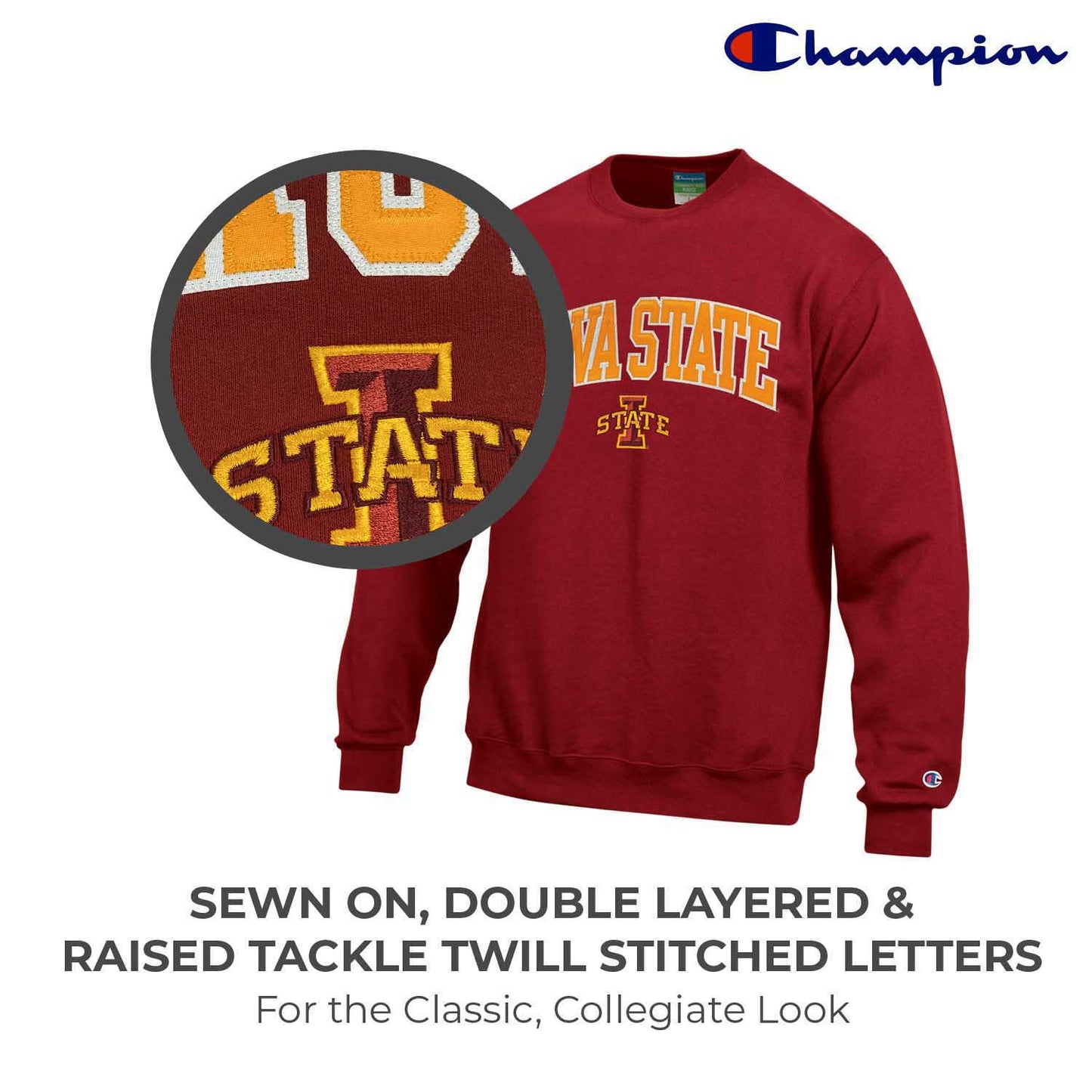 Iowa State Cyclones Adult Tackle Twill Crewneck - Cardinal