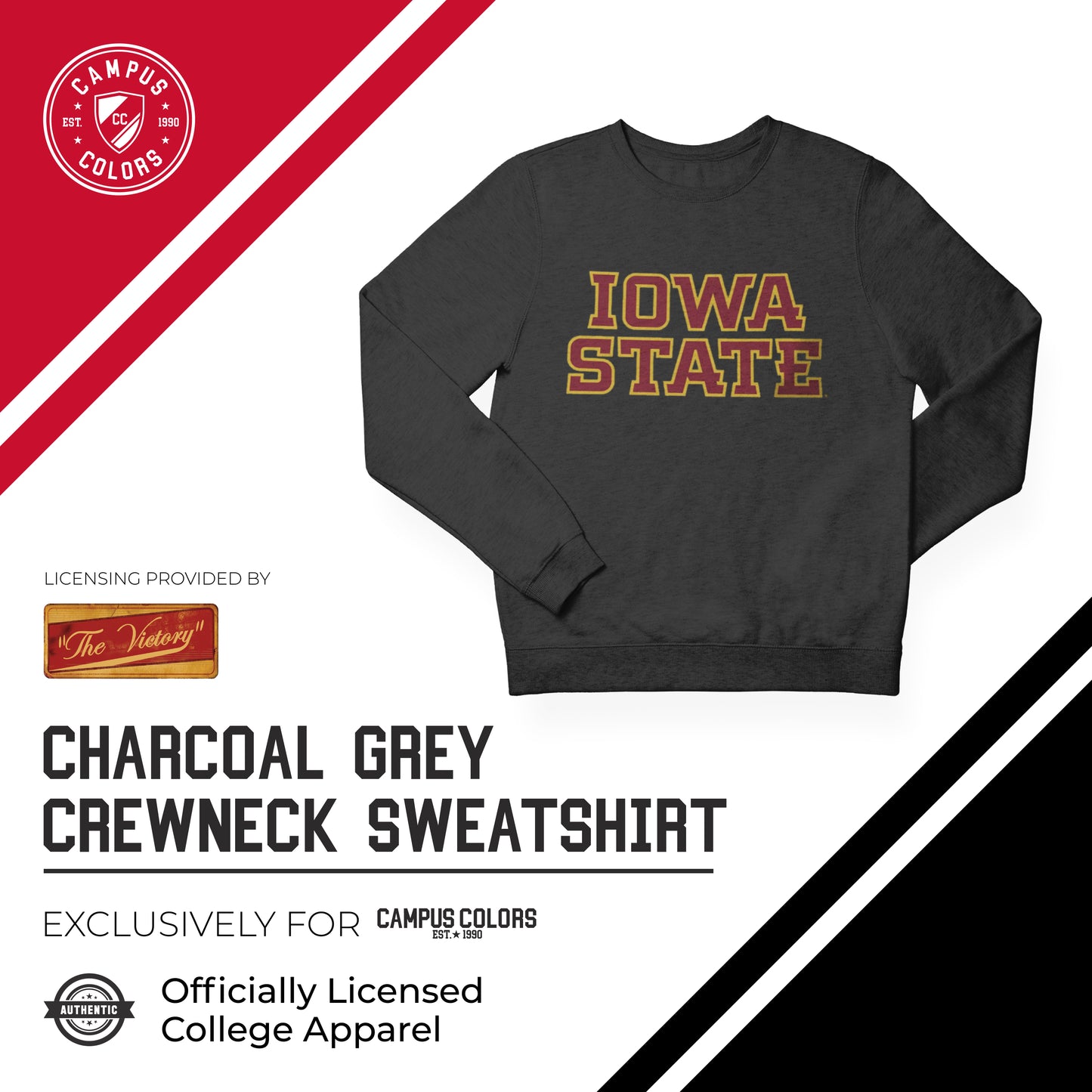 Iowa State Cyclones NCAA Adult Charcoal Crewneck Fleece Sweatshirt - Charcoal