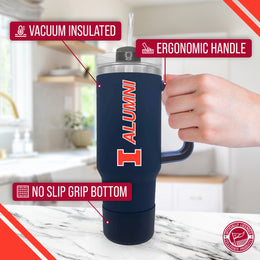 Illinois Fighting Illini Collegiate 40oz Stainless Steel Travel Tumbler with Handle for Alumni - Navy