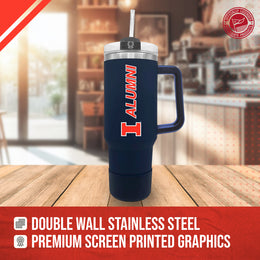 Illinois Fighting Illini Collegiate 40oz Stainless Steel Travel Tumbler with Handle for Alumni - Navy