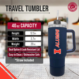 Illinois Fighting Illini Collegiate 40oz Stainless Steel Travel Tumbler with Handle for Alumni - Navy