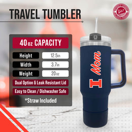 Illinois Fighting Illini Collegiate 40oz Stainless Steel Travel Tumbler with Handle for Mom - Navy