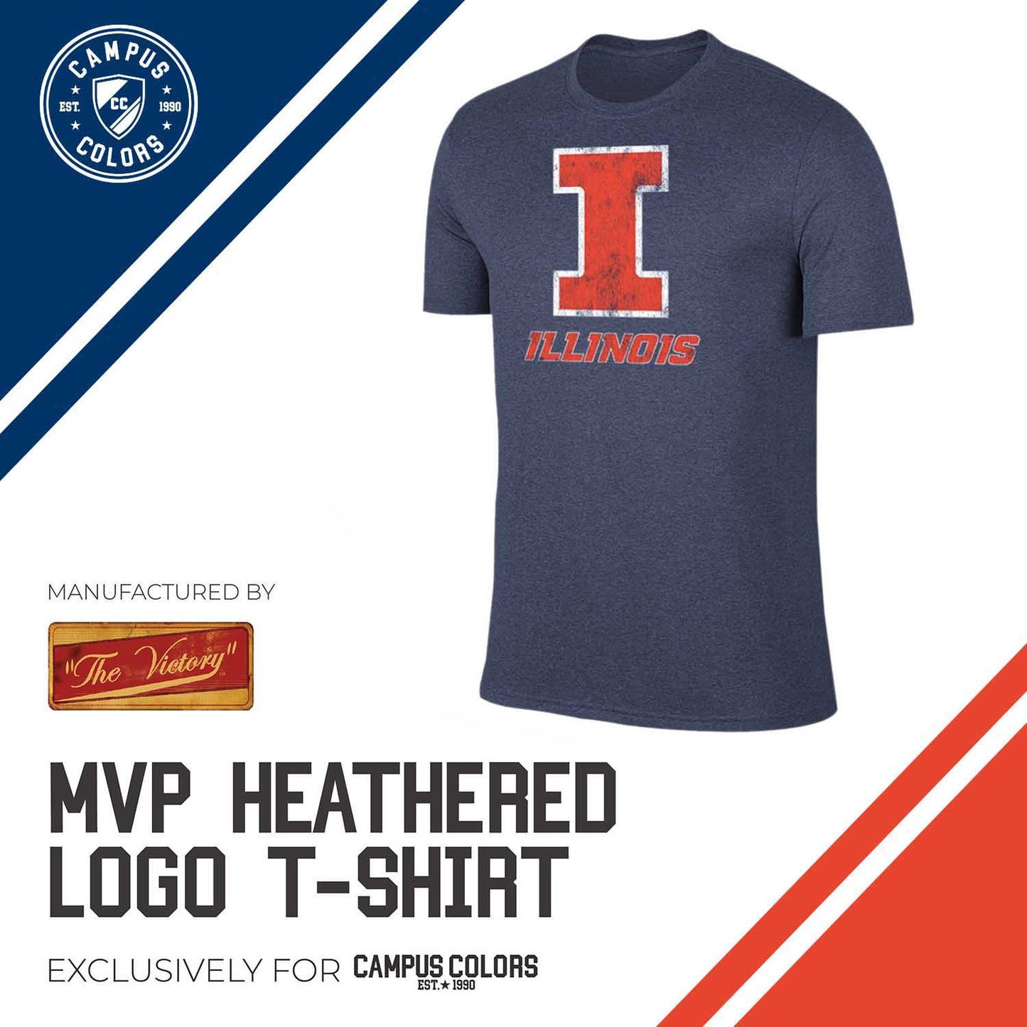Illinois Fighting Illini Adult MVP Heathered Cotton Blend T-Shirt - Navy