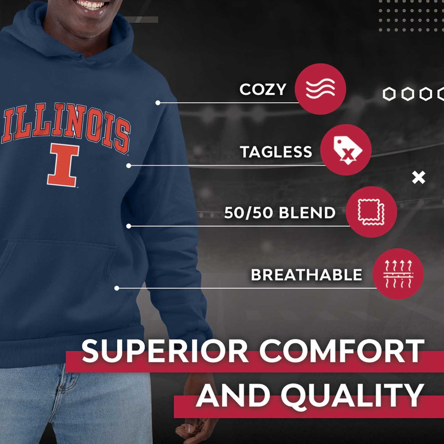 Illinois Fighting Illini Adult Arch & Logo Soft Style Gameday Hooded Sweatshirt - Navy