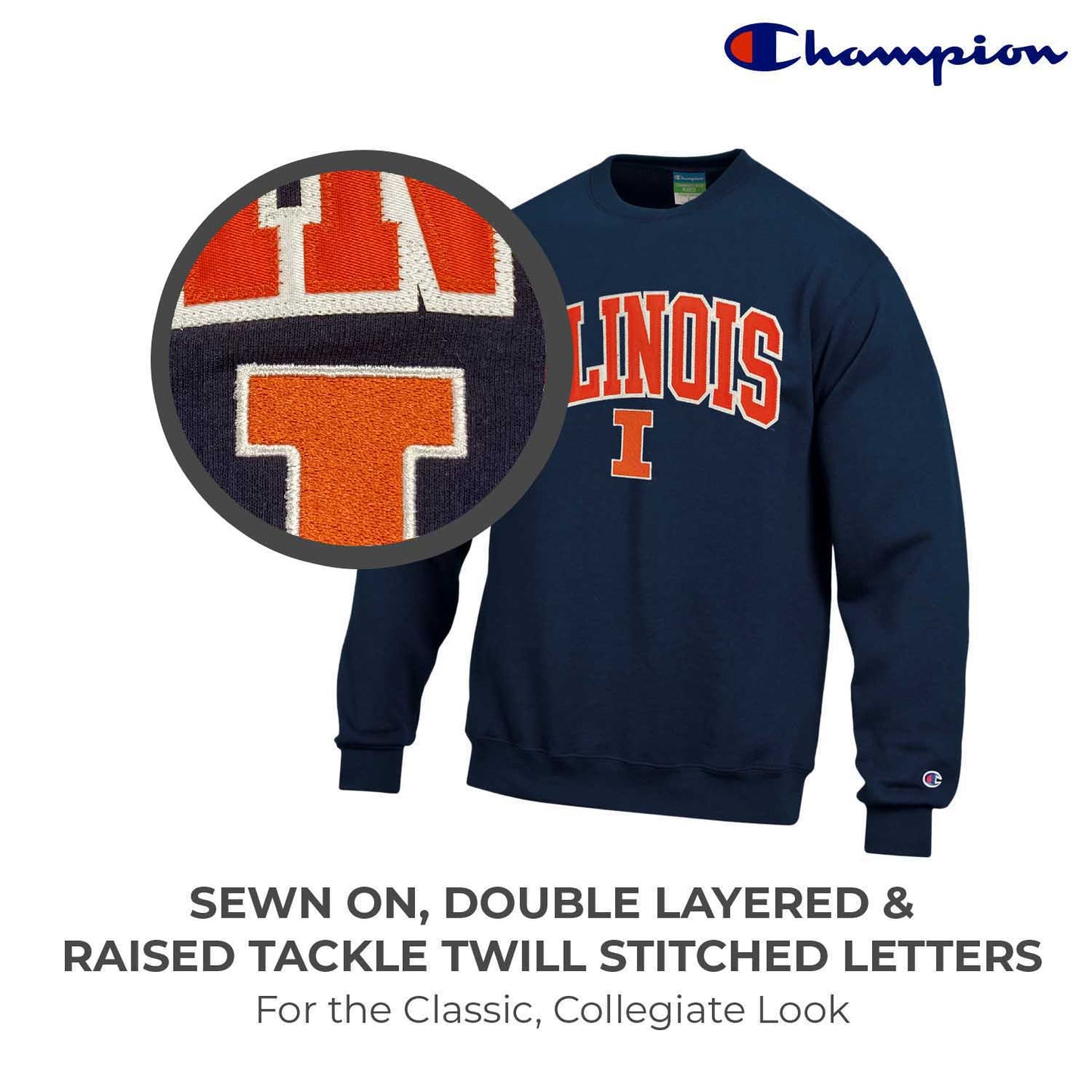 Illinois Fighting Illini Adult Tackle Twill Crewneck - Navy