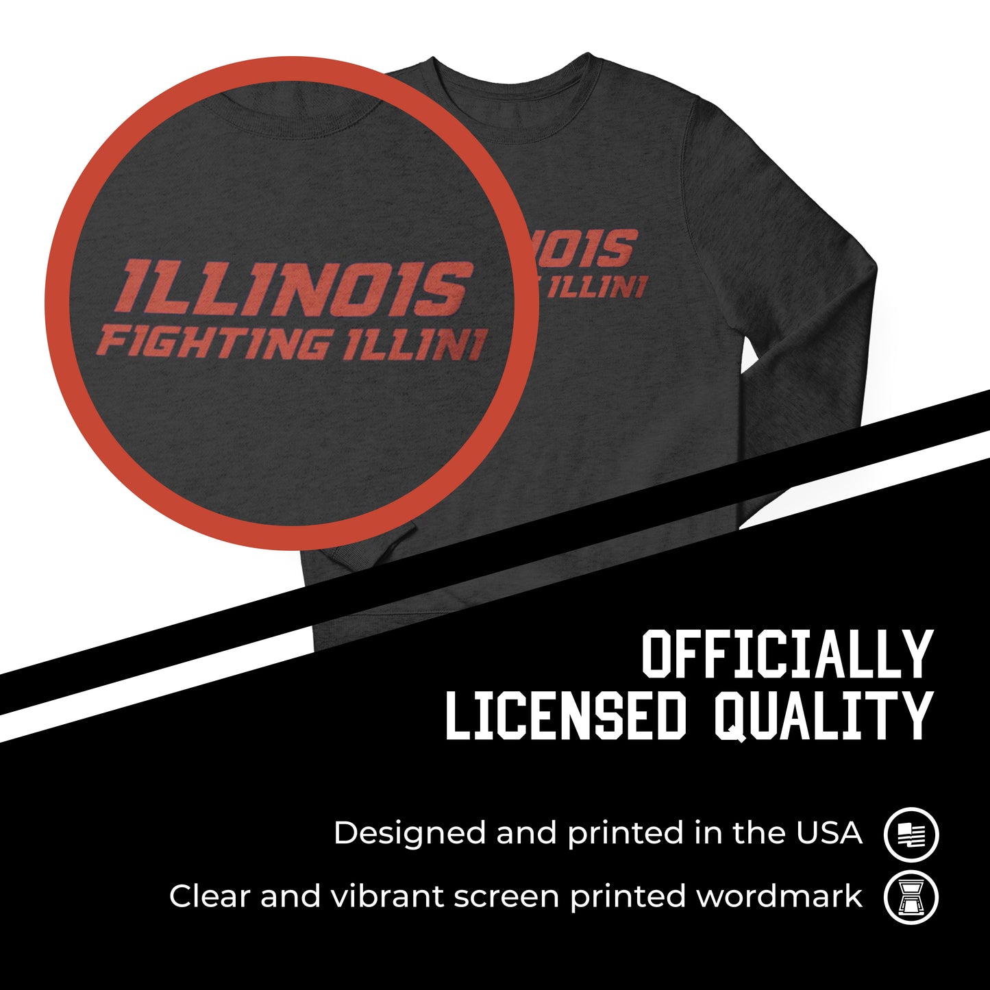 Illinois Fighting Illini NCAA Adult Charcoal Crewneck Fleece Sweatshirt - Charcoal