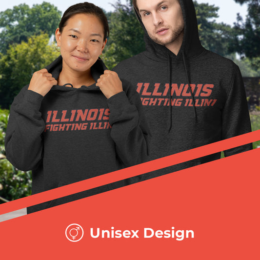 Illinois Fighting Illini NCAA Adult Cotton Blend Charcoal Hooded Sweatshirt - Charcoal