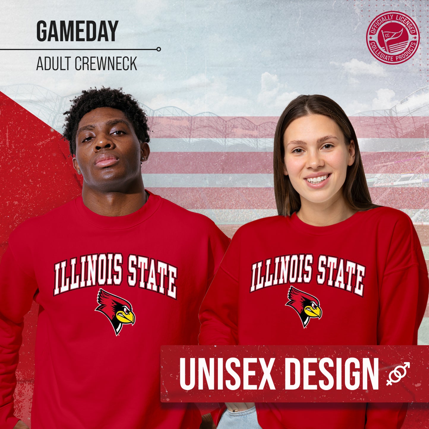 Illinois State Redbirds Adult Arch & Logo Soft Style Gameday Crewneck Sweatshirt - Red