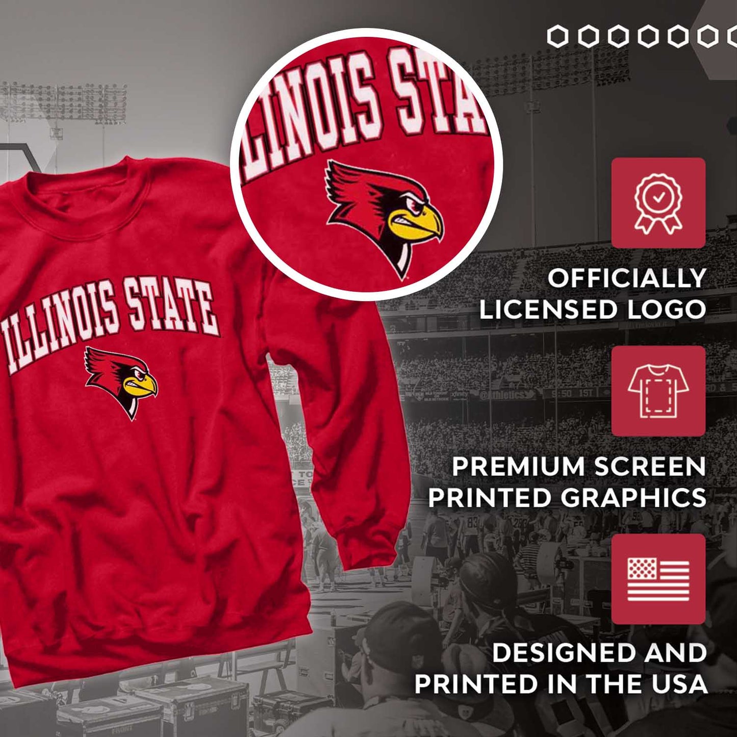 Illinois State Redbirds Adult Arch & Logo Soft Style Gameday Crewneck Sweatshirt - Red