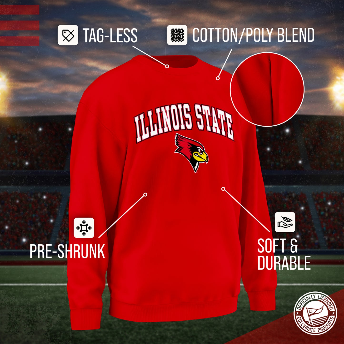 Illinois State Redbirds Adult Arch & Logo Soft Style Gameday Crewneck Sweatshirt - Red