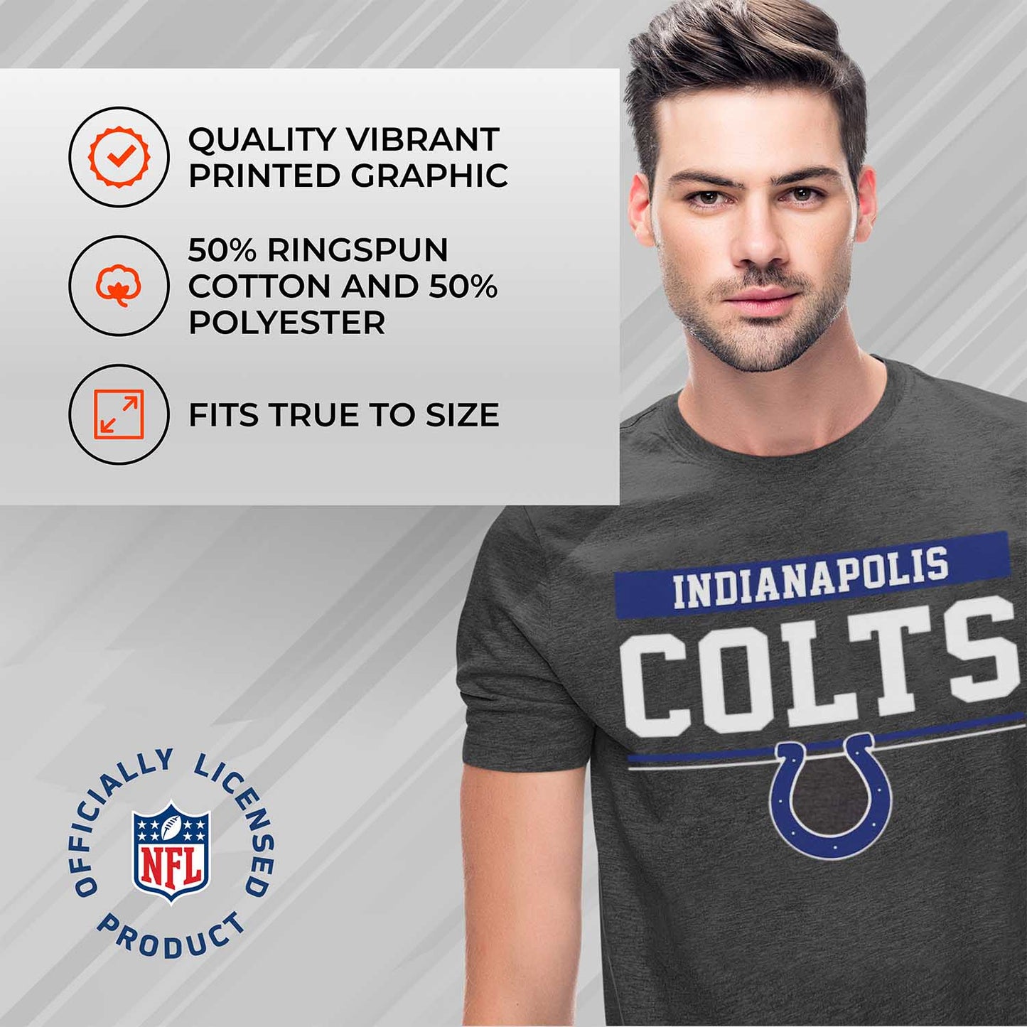 Indianapolis Colts NFL Adult Team Block Tagless T-Shirt - Charcoal