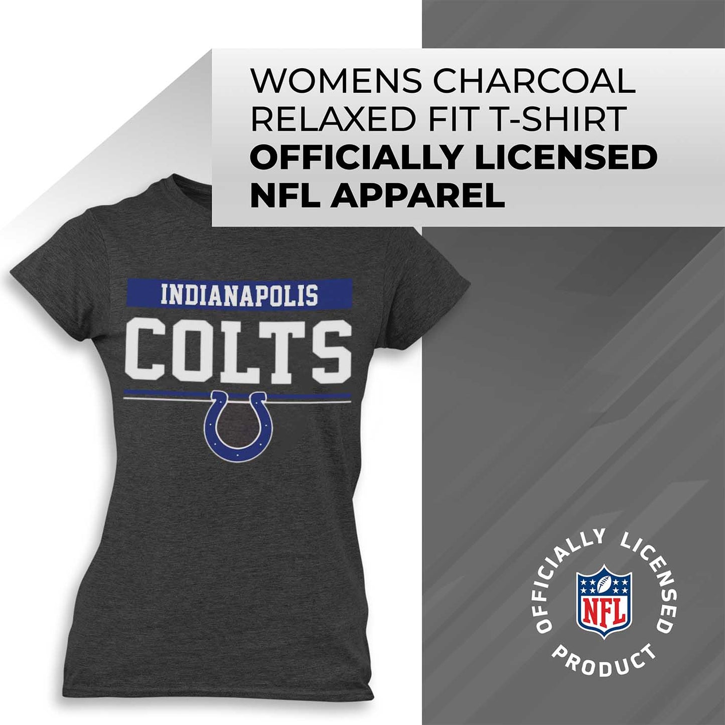 Indianapolis Colts NFL Women's Team Block Charcoal Tagless T-Shirt - Charcoal