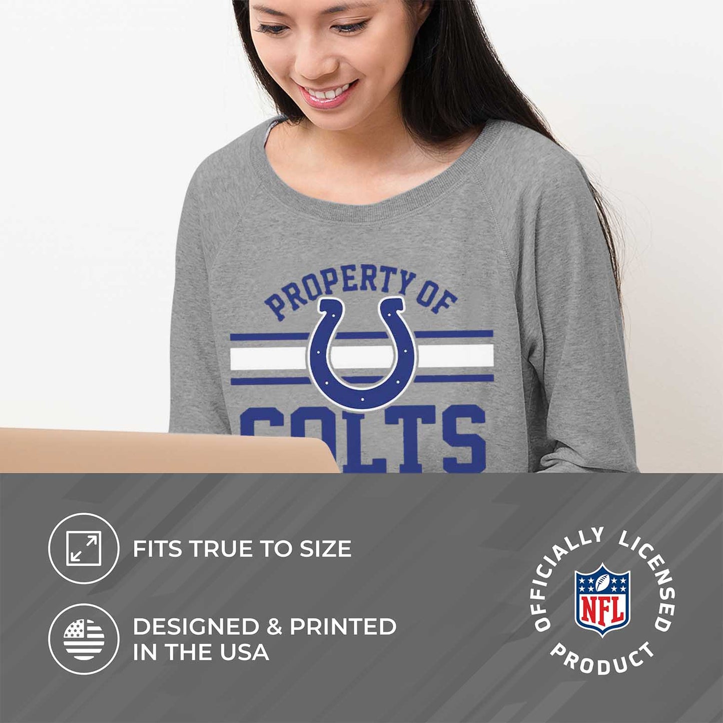 Indianapolis Colts NFL Womens Plus Size Property of Lightweight Crew Neck - Sport Gray