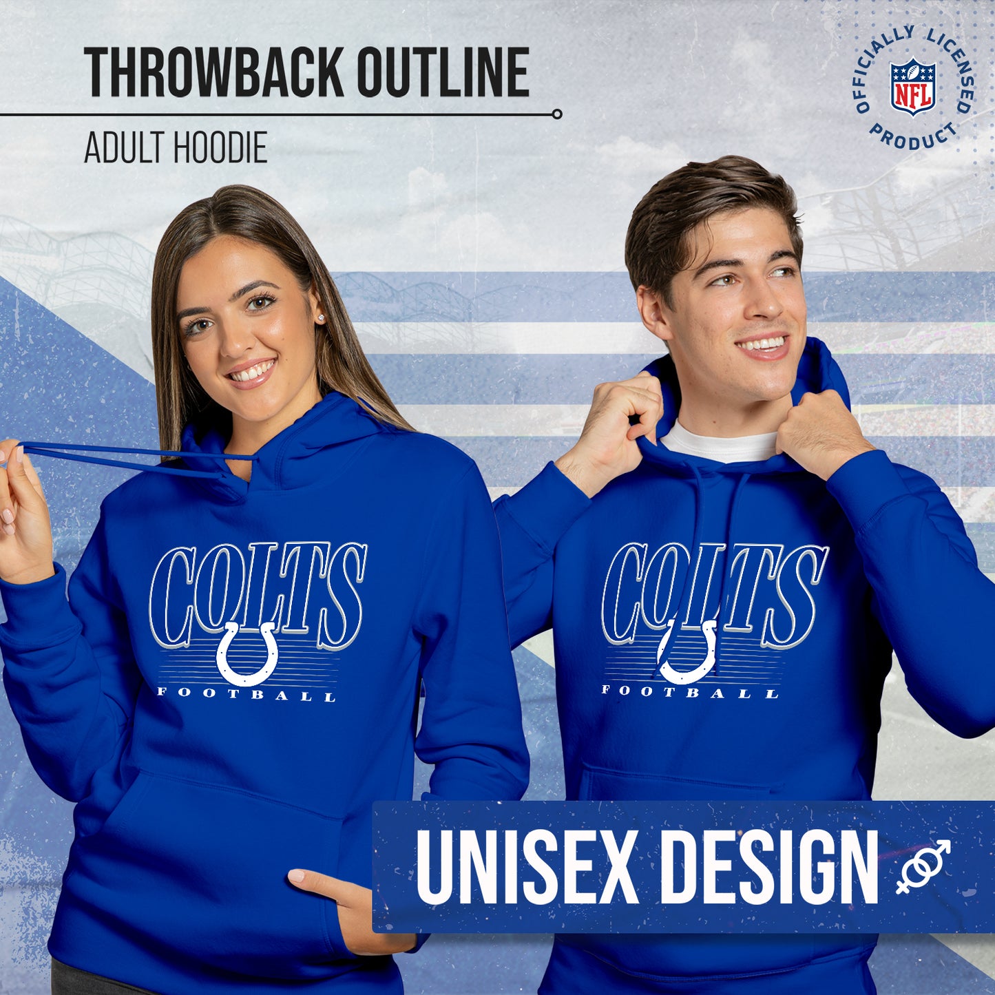 Indianapolis Colts NFL Adult Unisex Overtime Blueprint Soft Fleece Hooded Sweatshirt - Royal