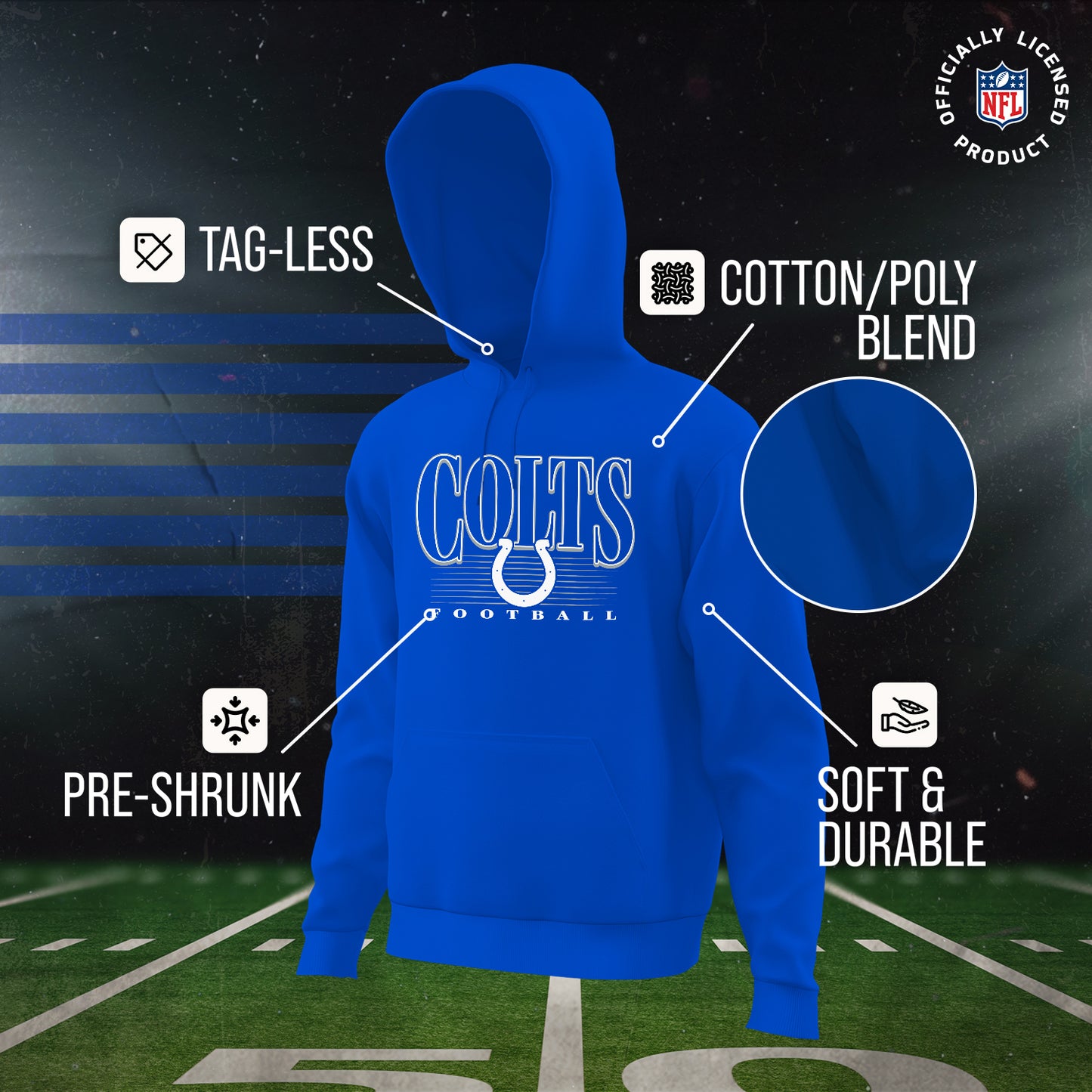 Indianapolis Colts NFL Adult Unisex Overtime Blueprint Soft Fleece Hooded Sweatshirt - Royal