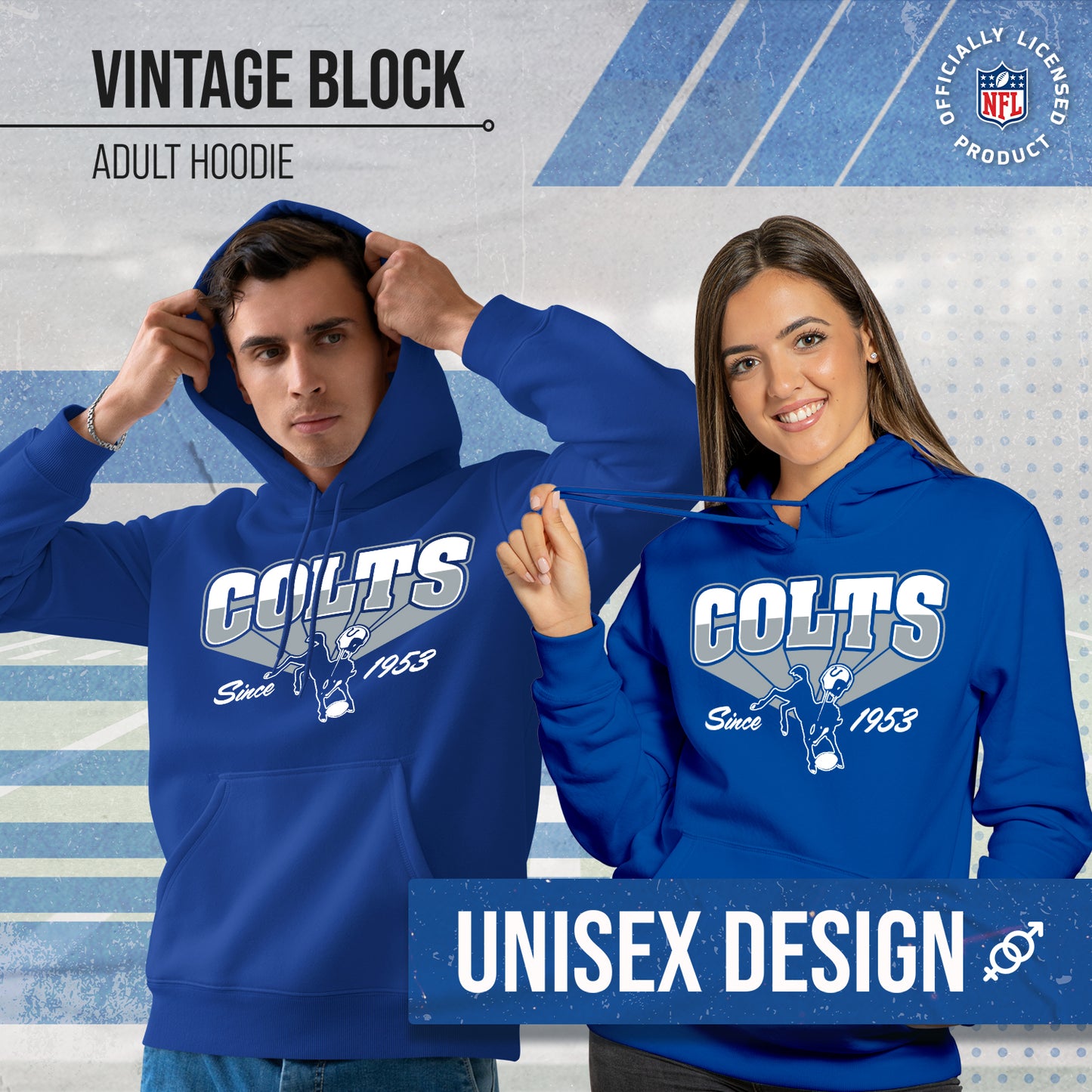 Indianapolis Colts NFL Adult Unisex Vintage Block Ultra Soft Fleece Hooded Sweatshirt - Royal