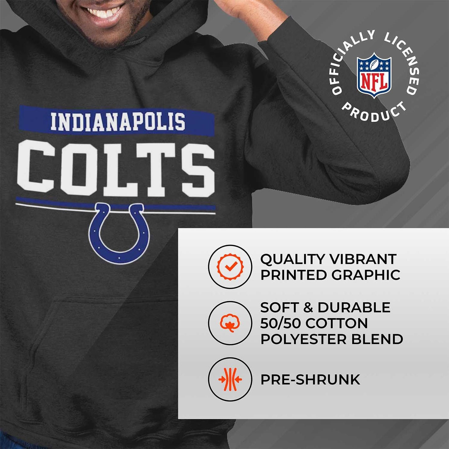 Indianapolis Colts NFL Adult Gameday Charcoal Hooded Sweatshirt - Charcoal