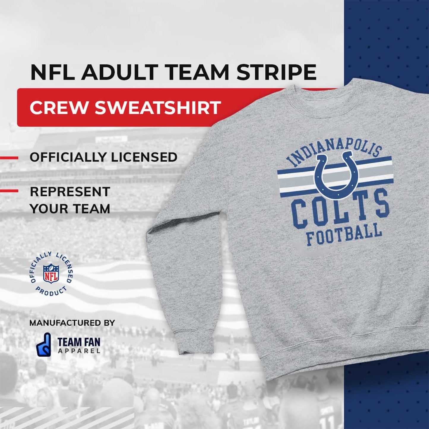 Indianapolis Colts NFL Team Stripe Crew Sweatshirt - Sport Gray