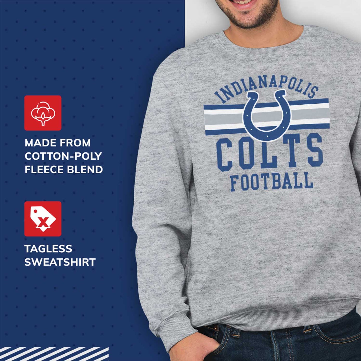 Indianapolis Colts NFL Team Stripe Crew Sweatshirt - Sport Gray
