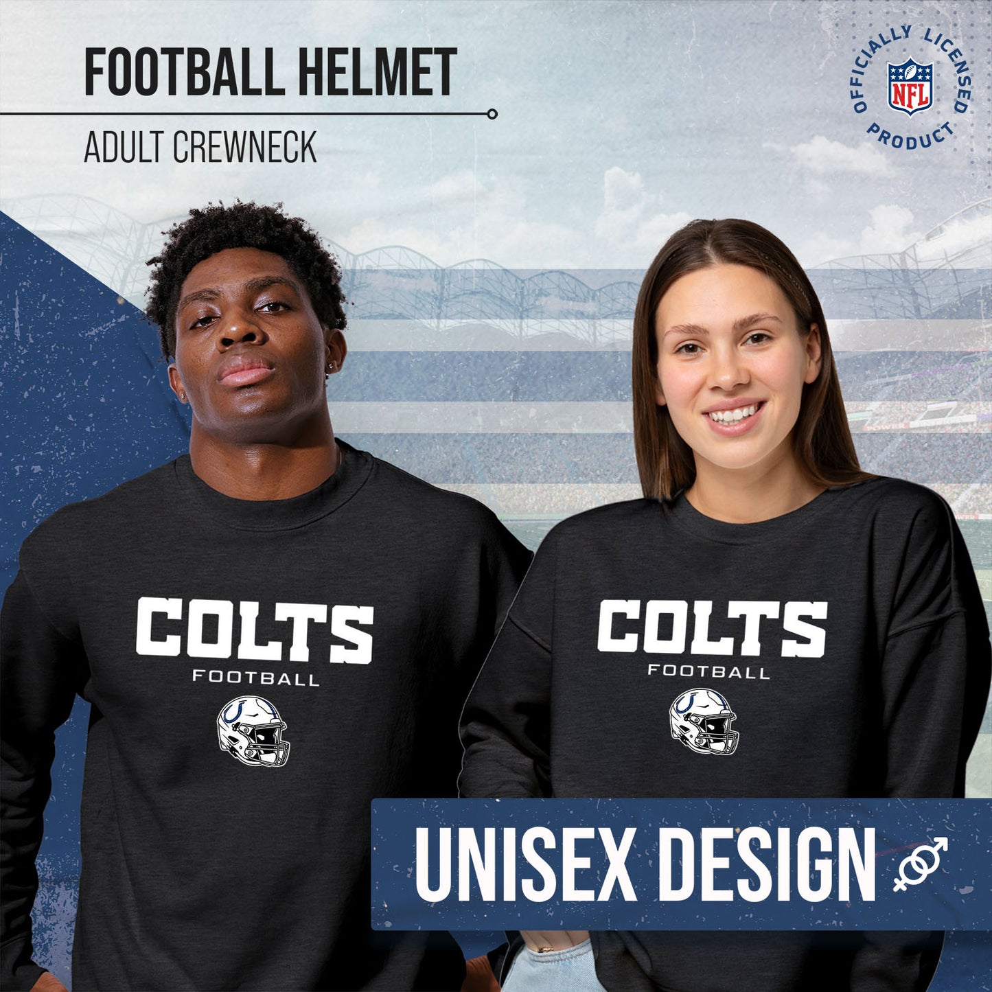Indianapolis Colts Adult NFL Football Helmet Heather Crewneck Sweatshirt - Charcoal