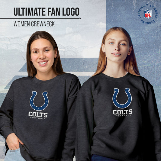 Indianapolis Colts Women's NFL Ultimate Fan Logo Slouchy Crewneck -Tagless Fleece Lightweight Pullover - Charcoal