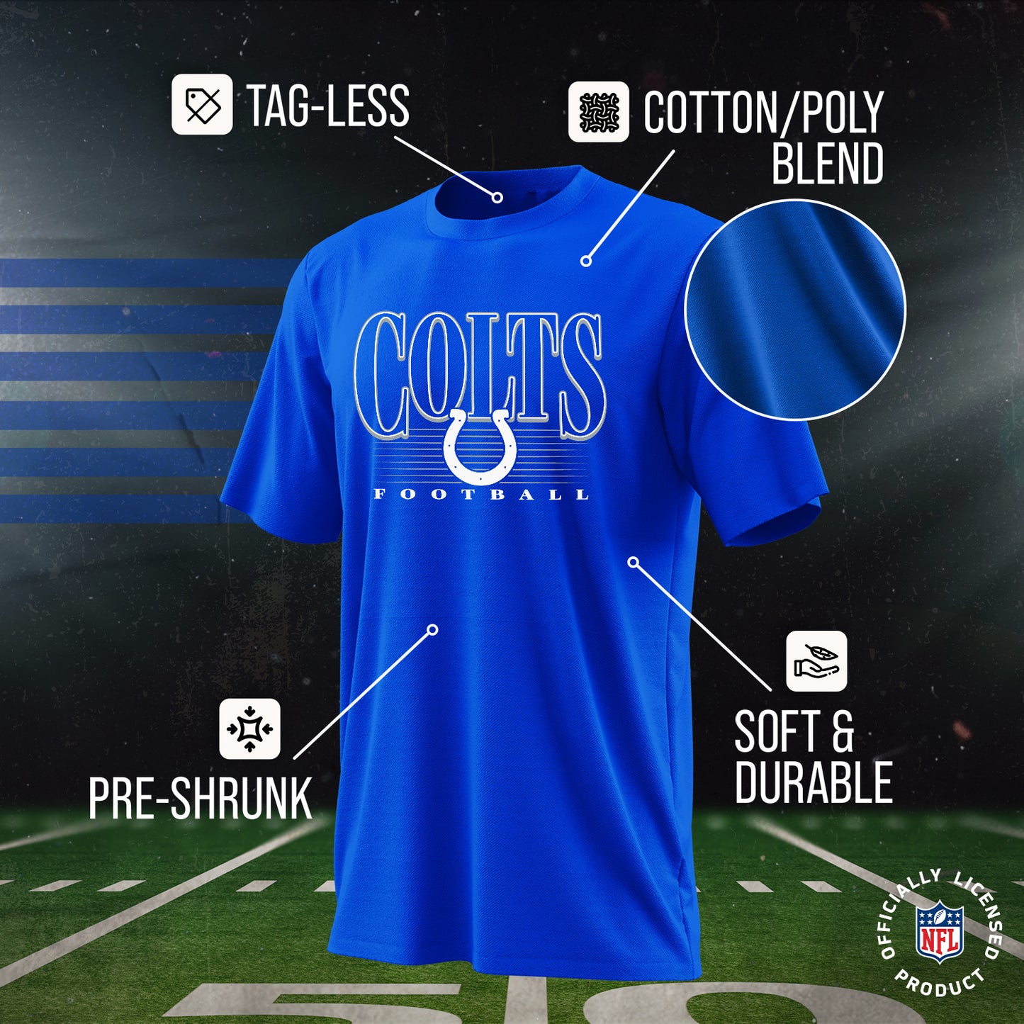 Indianapolis Colts NFL Youth Overtime Blueprint Football T-Shirt Unisex Tag Free Comfortable - Royal