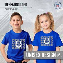 Indianapolis Colts NFL Youth Repeating Logo Football T-Shirt Unisex Tag Free Comfortable - Royal