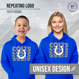 Indianapolis Colts NFL Youth Repeating Logo Football Fleece Hooded Sweatshirt - Royal