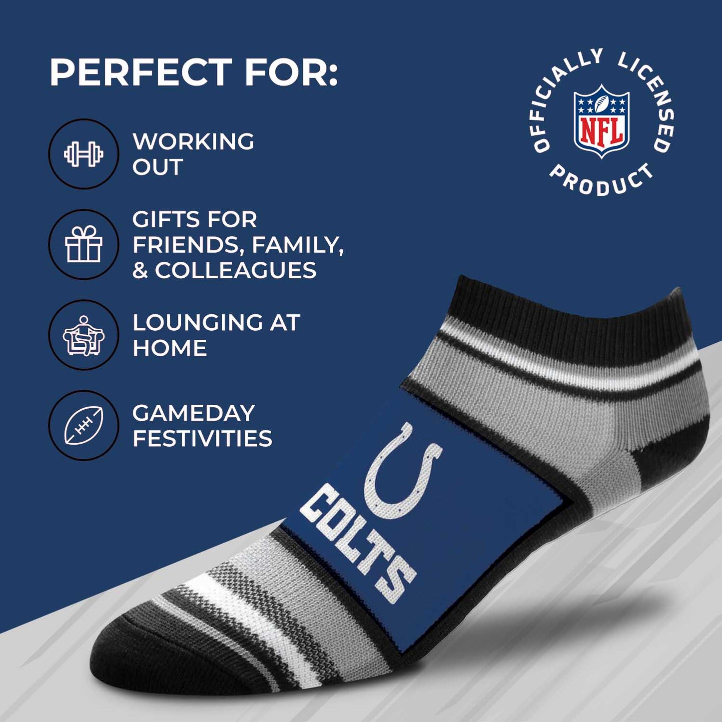 Indianapolis Colts NFL Adult Marquis Addition No Show Socks - Royal