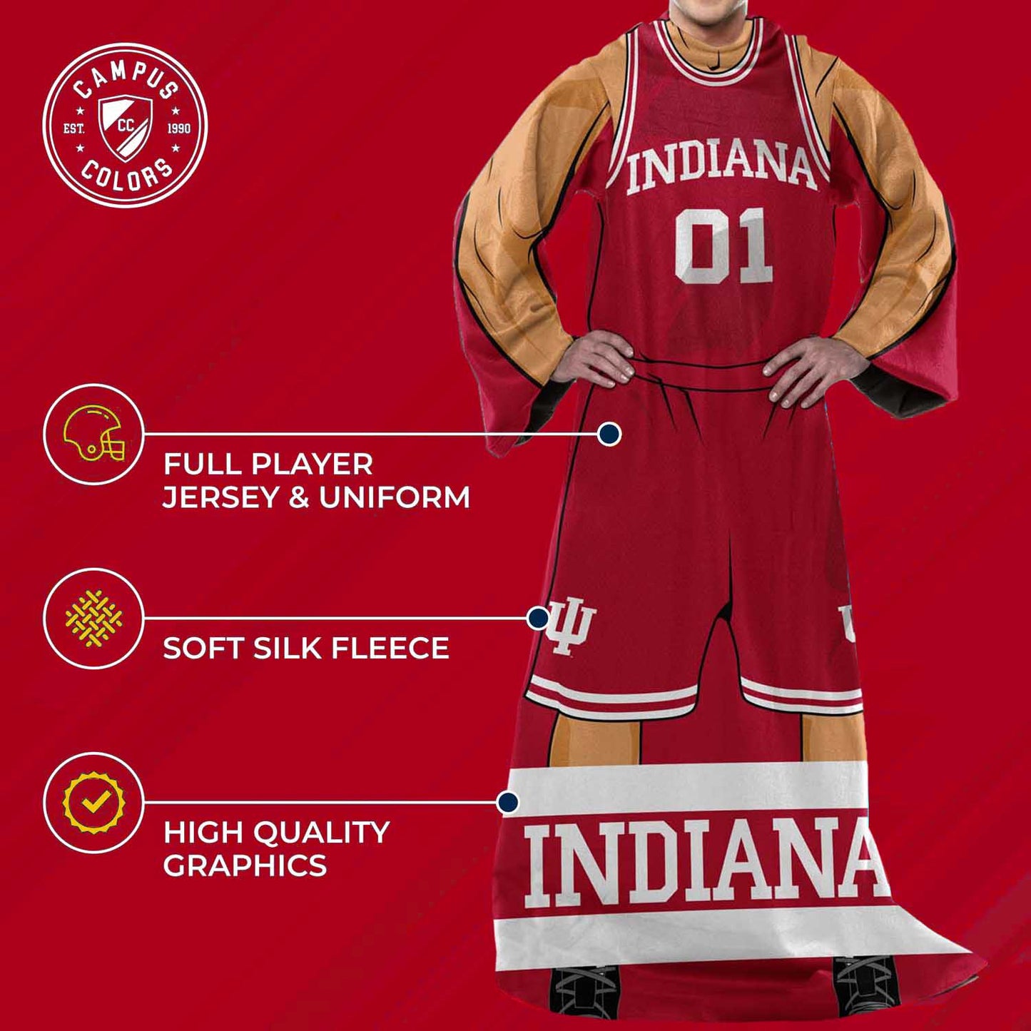 Indiana Hoosiers NCAA Team Wearable Blanket with Sleeves - Crimson