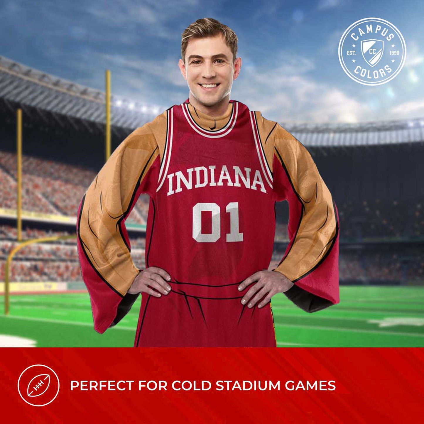 Indiana Hoosiers NCAA Team Wearable Blanket with Sleeves - Crimson