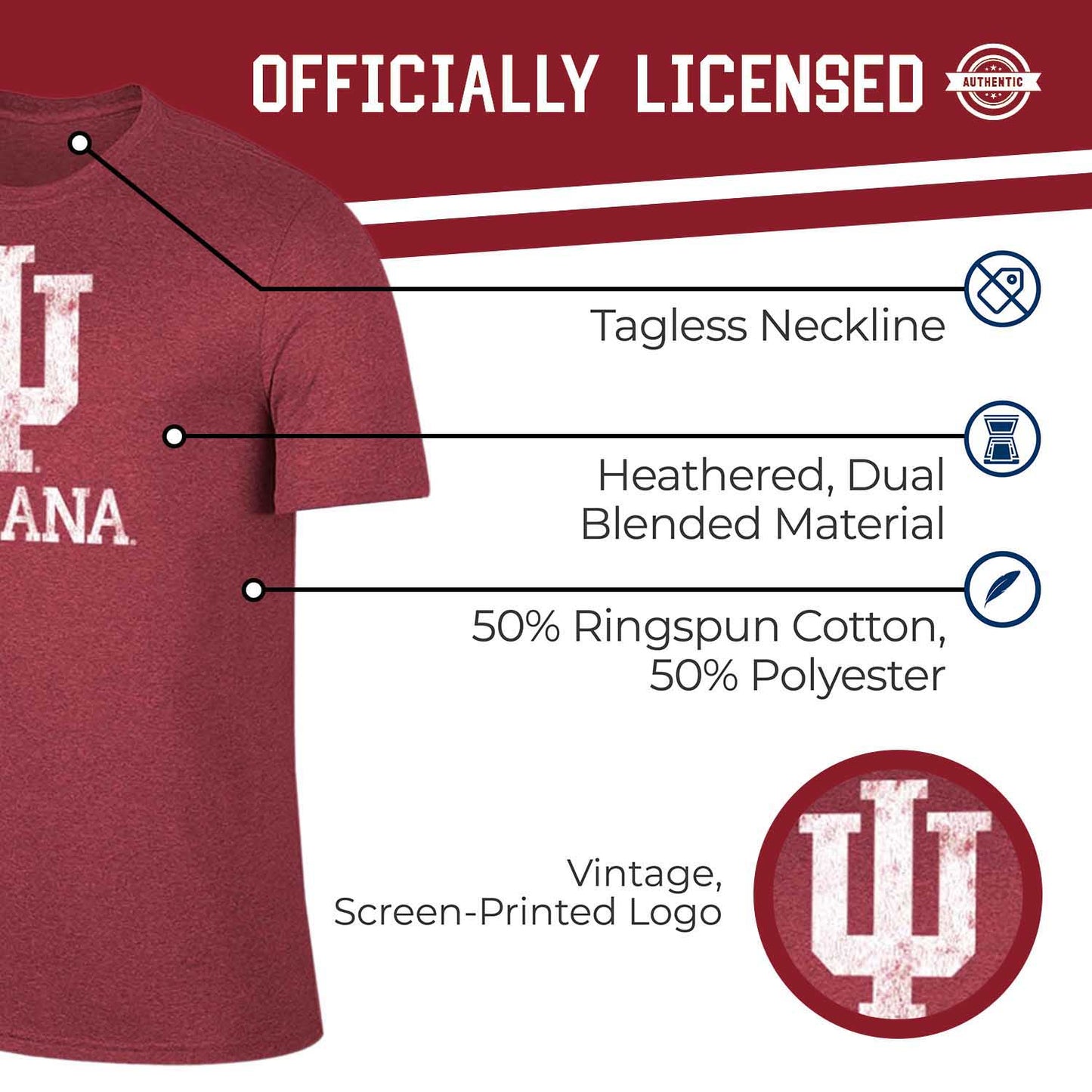 Indiana Hoosiers Adult MVP Heathered Cotton Blend T-Shirt - Crimson