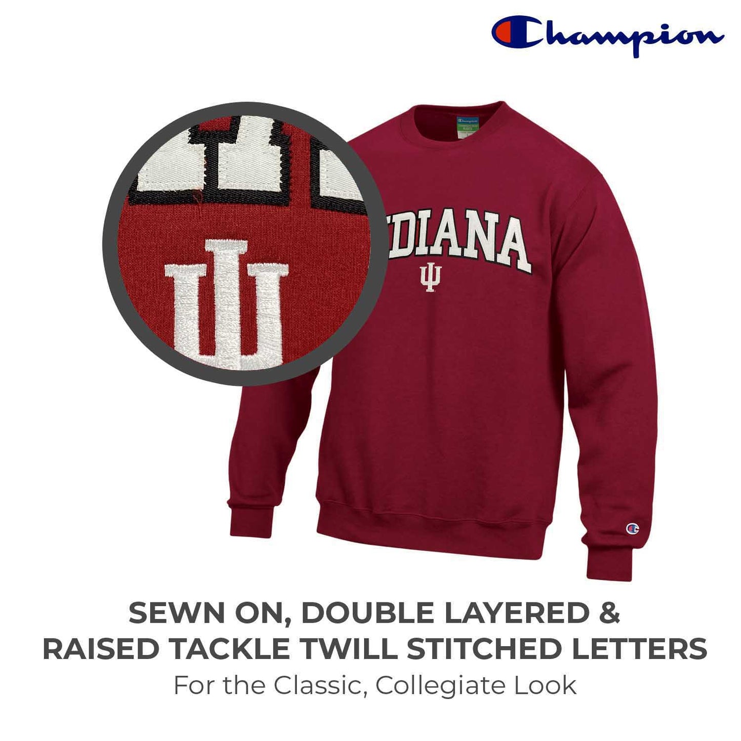 Indiana Hoosiers Adult Tackle Twill Crewneck - Crimson