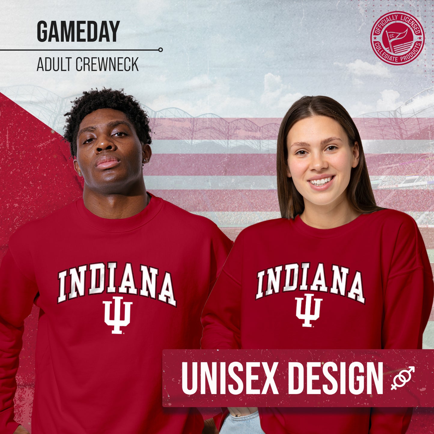 Indiana Hoosiers Campus Colors Adult Arch & Logo Soft Style Gameday Crewneck Sweatshirt  - Cardinal