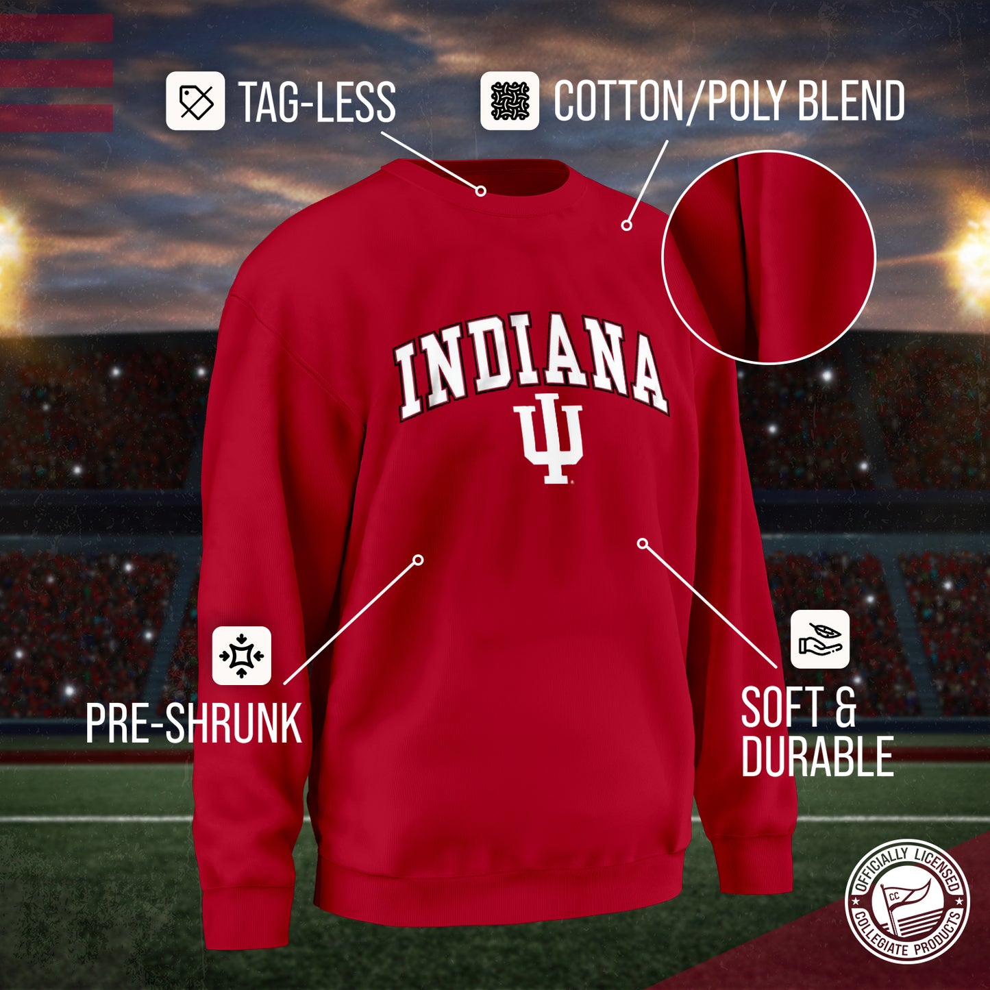 Indiana Hoosiers Campus Colors Adult Arch & Logo Soft Style Gameday Crewneck Sweatshirt  - Cardinal