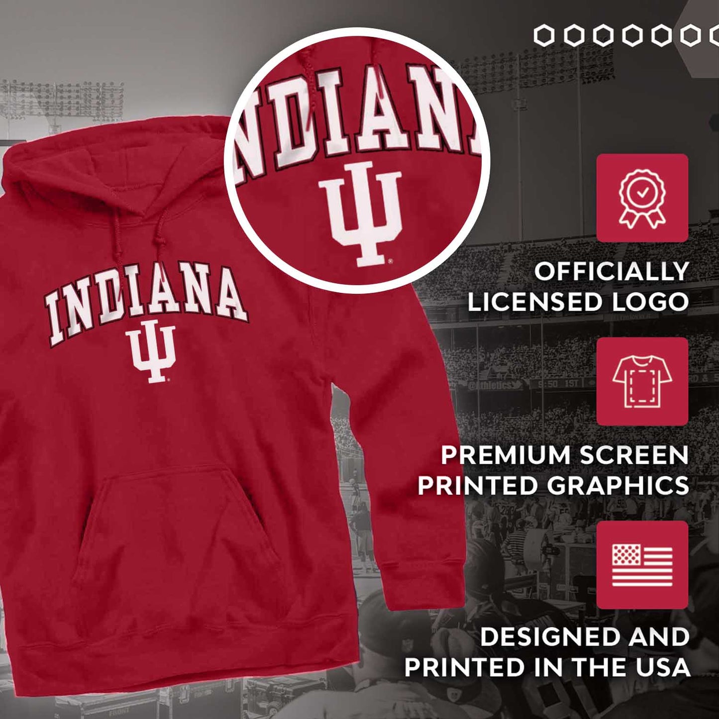 Indiana Hoosiers Adult Arch & Logo Soft Style Gameday Hooded Sweatshirt - Crimson