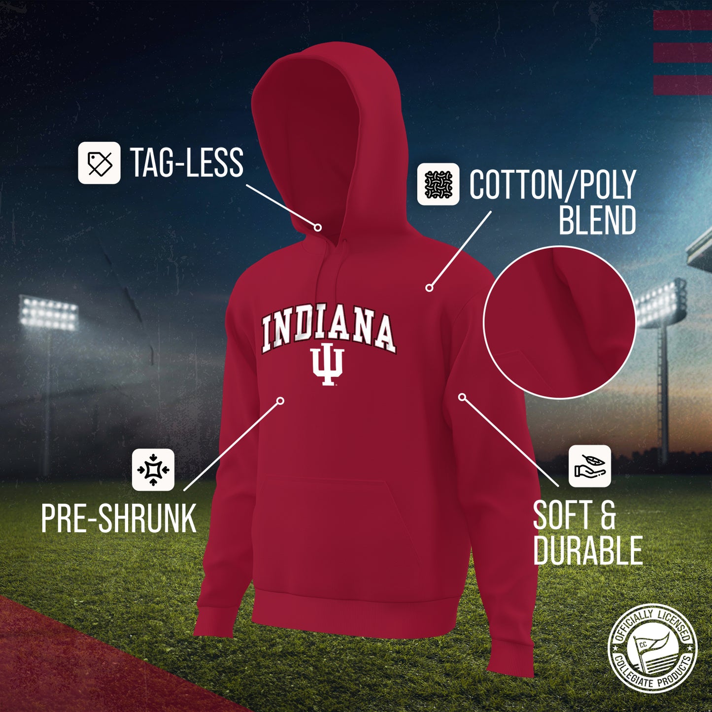 Indiana Hoosiers Adult Arch & Logo Soft Style Gameday Hooded Sweatshirt - Crimson