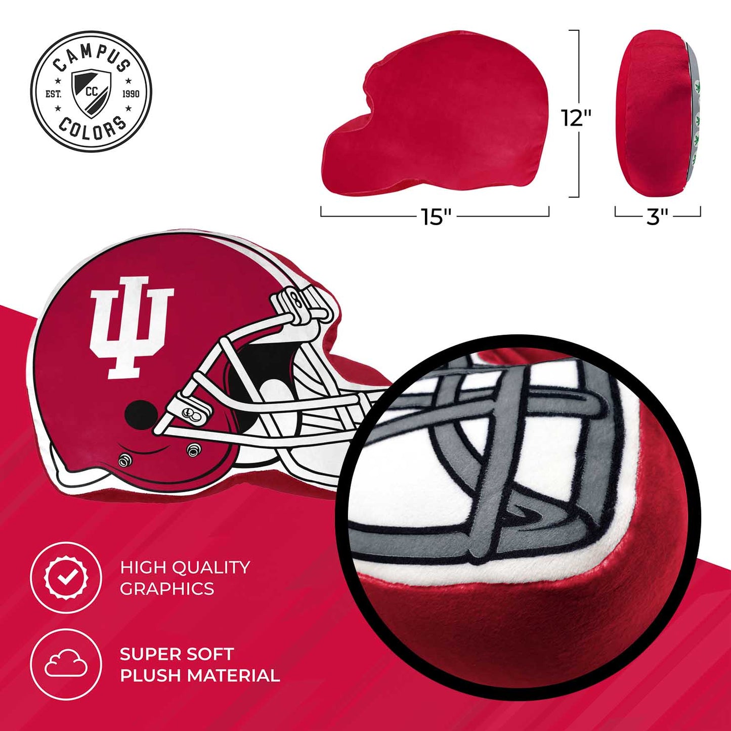 Indiana Hoosiers NCAA Helmet Super Soft Football Pillow - Crimson