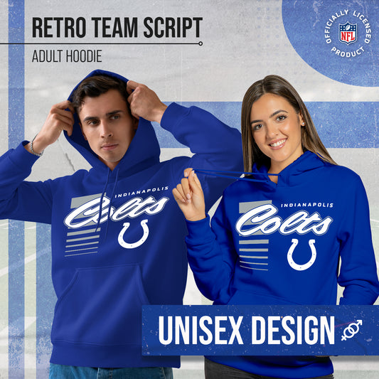 Indianapolis Colts NFL Adult Unisex Retro Script Ultra Soft Fleece Hooded Sweatshirt - Royal