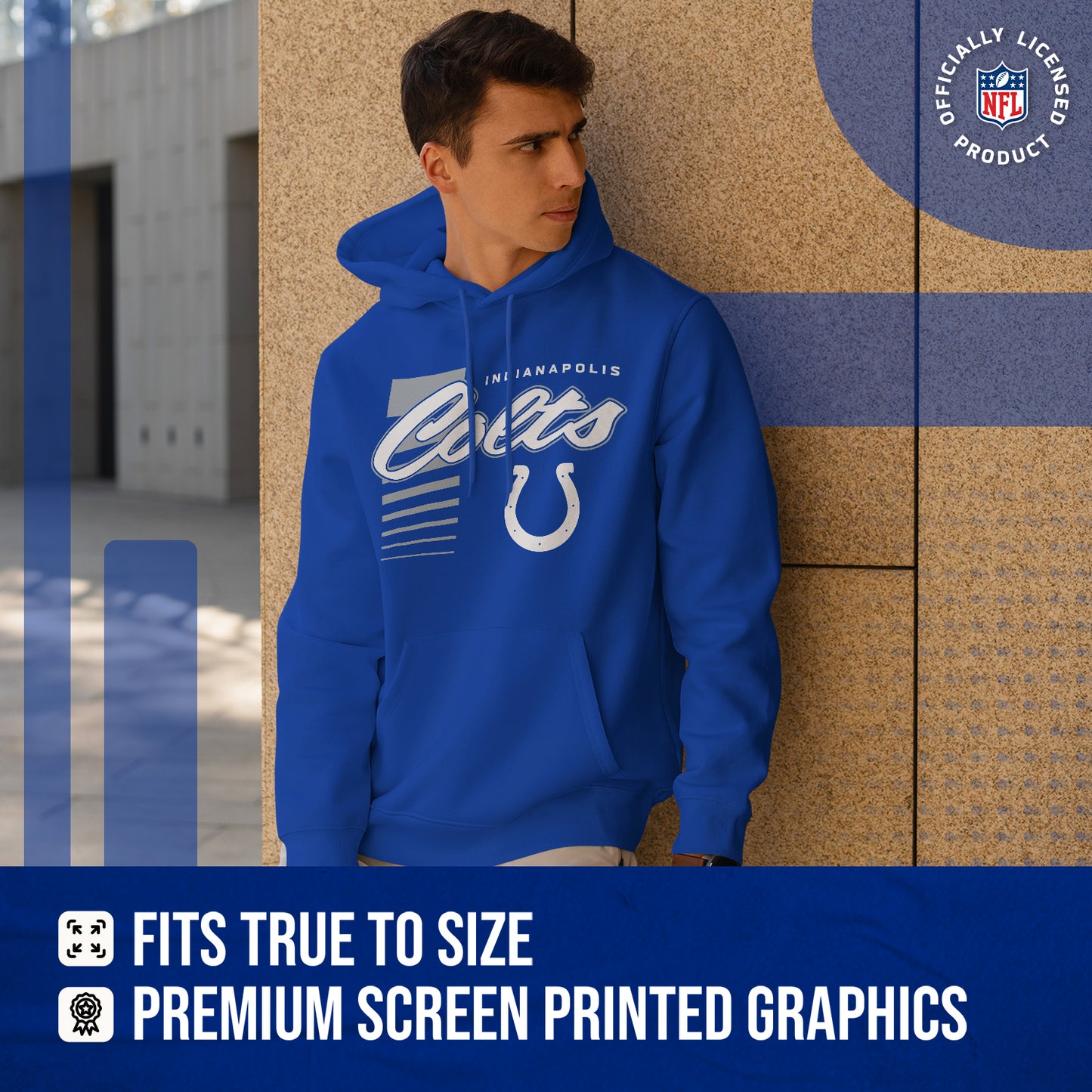 Indianapolis Colts NFL Adult Unisex Retro Script Ultra Soft Fleece Hooded Sweatshirt - Royal