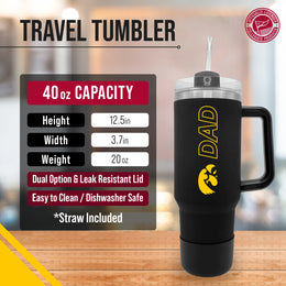Iowa Hawkeyes Collegiate 40oz Stainless Steel Travel Tumbler with Handle for Dad - Black
