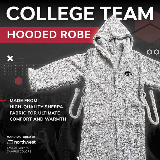 Iowa Hawkeyes NCAA Adult Plush Hooded Robe with Pockets - Gray