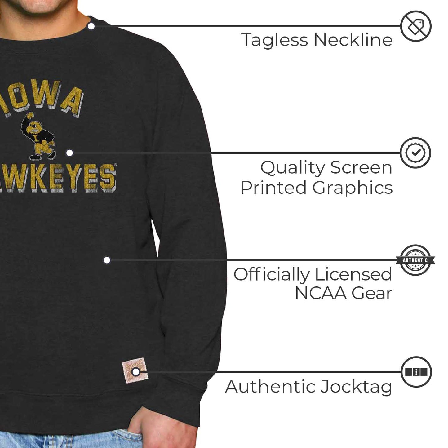 Iowa Hawkeyes Adult University Crewneck - Black