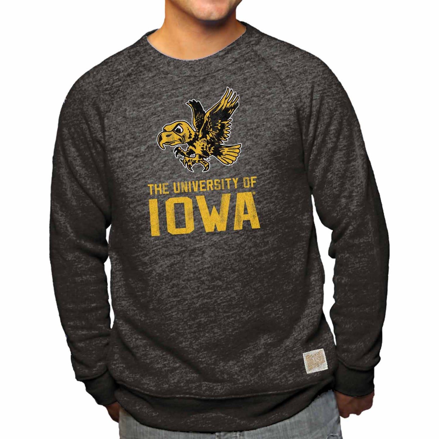 Iowa Hawkeyes  Vault Logo and School Name Tri-blend Crewneck Sweatshirt - Black