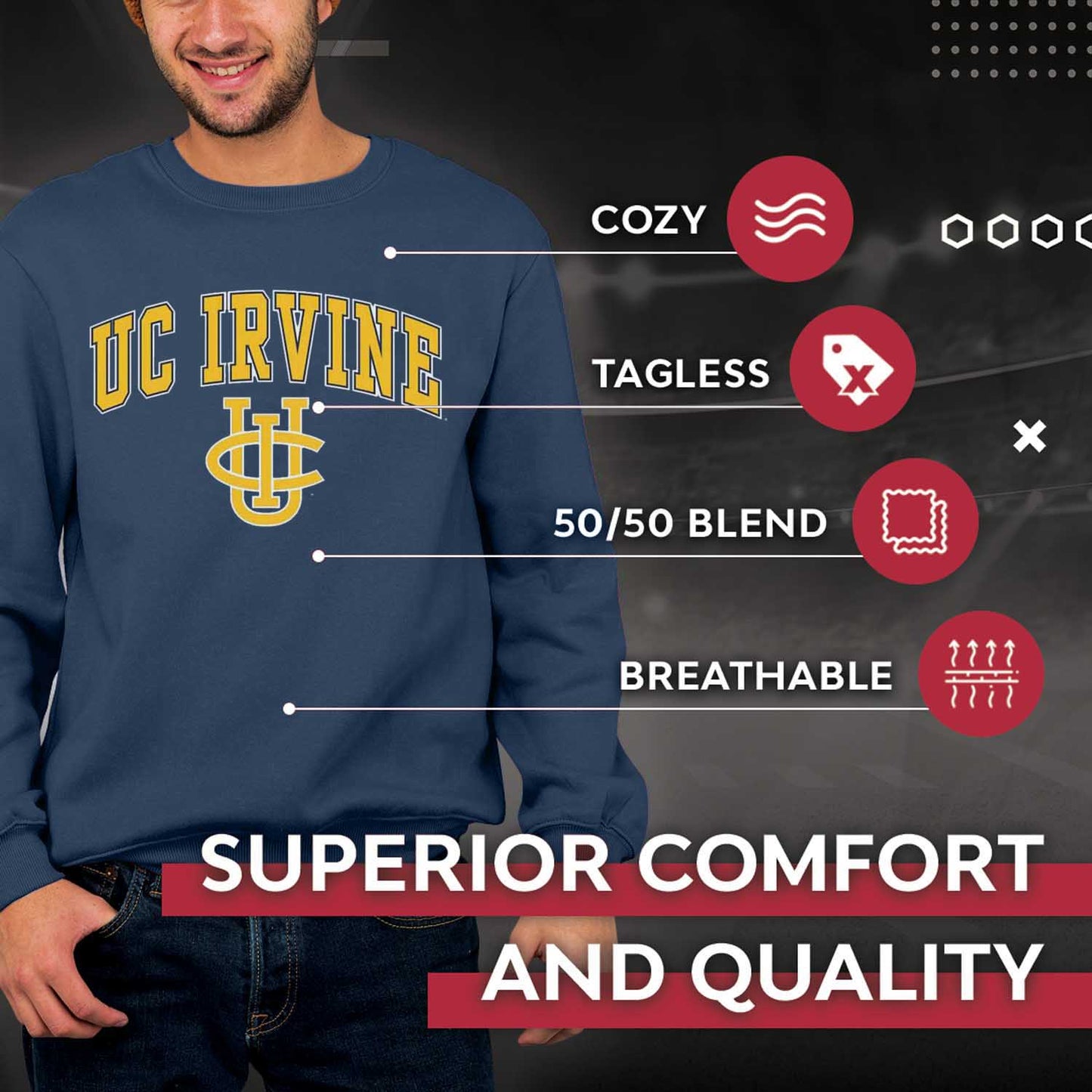 UC-Irvine Anteaters Adult Arch & Logo Soft Style Gameday Crewneck Sweatshirt - Navy
