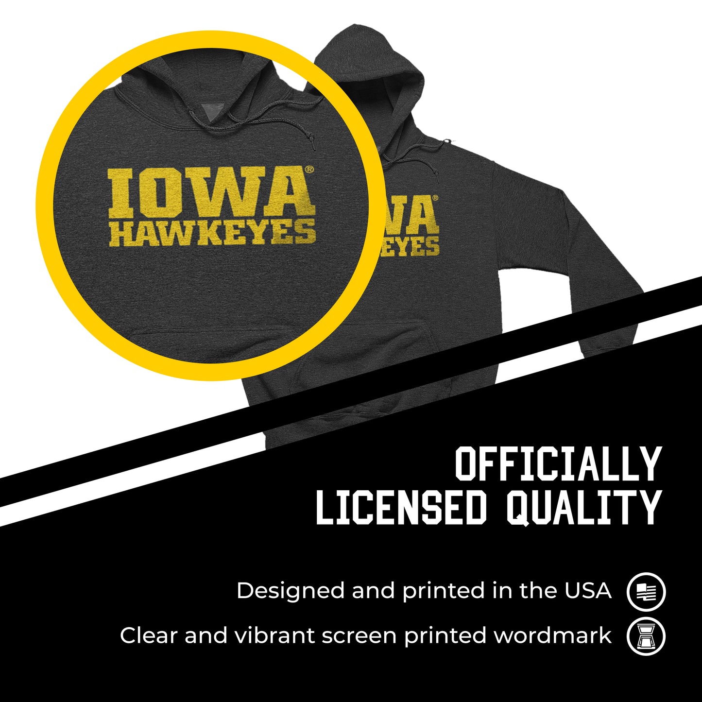 Iowa Hawkeyes NCAA Adult Cotton Blend Charcoal Hooded Sweatshirt - Charcoal