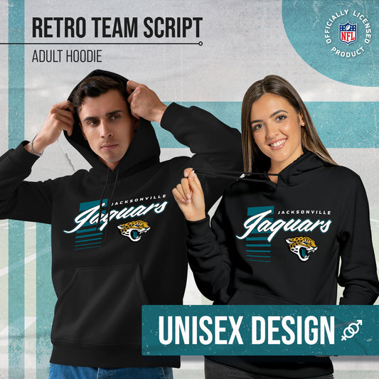 Jacksonville Jaguars NFL Adult Unisex Retro Script Ultra Soft Fleece Hooded Sweatshirt - Black