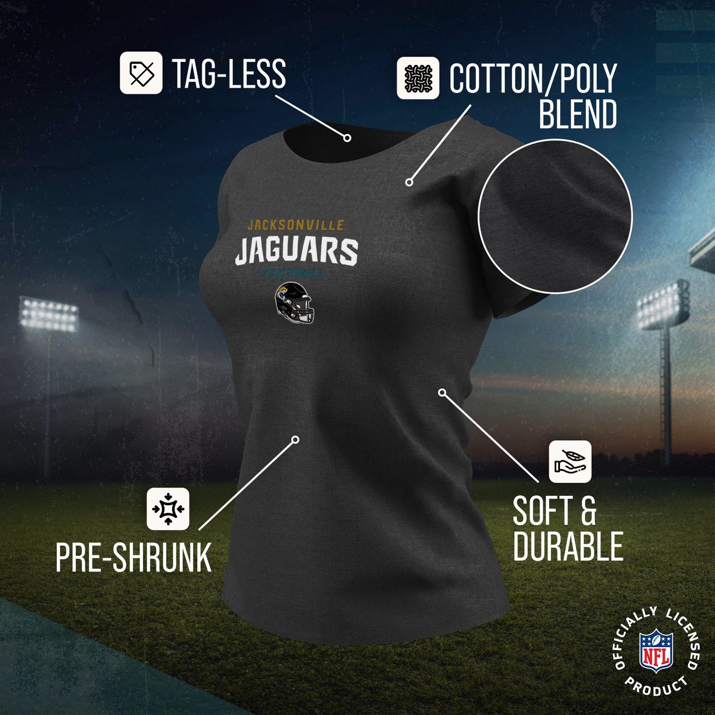 Jacksonville Jaguars Women's NFL Football Helmet Short Sleeve Tagless T-Shirt - Charcoal