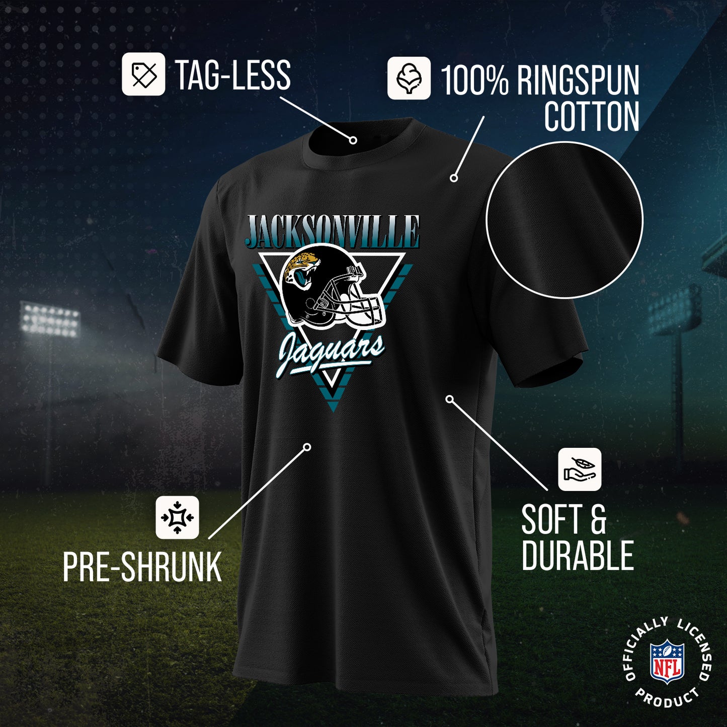 Jacksonville Jaguars NFL Adult Retro Triangle Unisex T-Shirt - Black